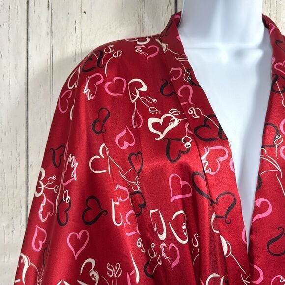 Morgan Taylor Intimates Womens Robe Red Hearts Belted Satin Lounge Sleepwear - Picture 3 of 16